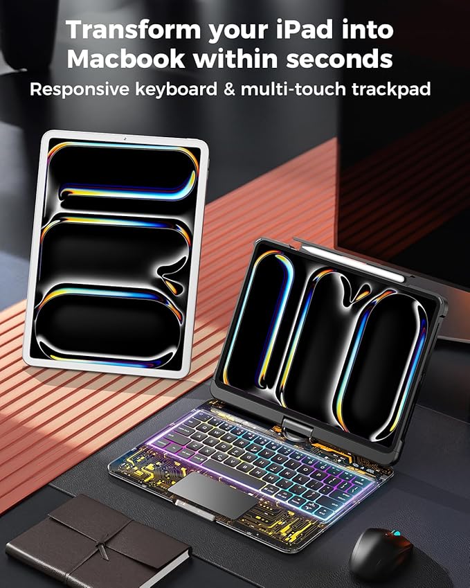 SIBEITU Keyboard Case for iPad Pro 11 Inch M5 2025 /M4 2024, 7-Color Backlight - Image 6