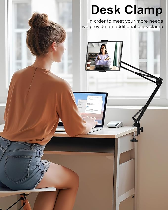 Tablet Floor Stand with 11lb Stable Base & Desk Clamp, Adjustable Height - Image 5