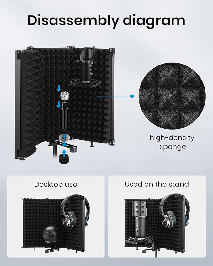 Moukey Microphone Isolation Shield, Foldable Mic Shield - Image 4