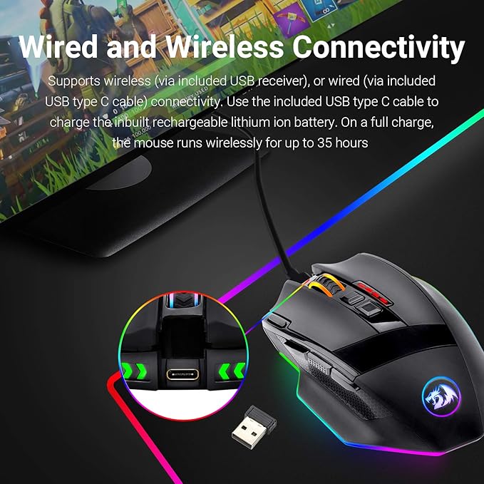 Redragon M801 Wireless Gaming Mouse, RGB Gaming Mouse - Image 4