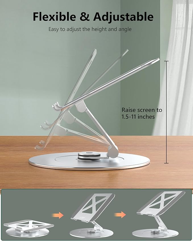 Laptop Stand with Phone Holder, Adjustable Laptop Stand with 360 Rotating Base - Image 3