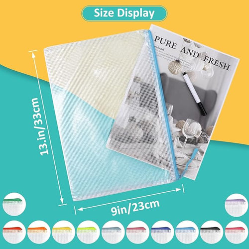 12pcs Mesh Zipper Pouch Bags, A4 Puzzle Bag - Image 2