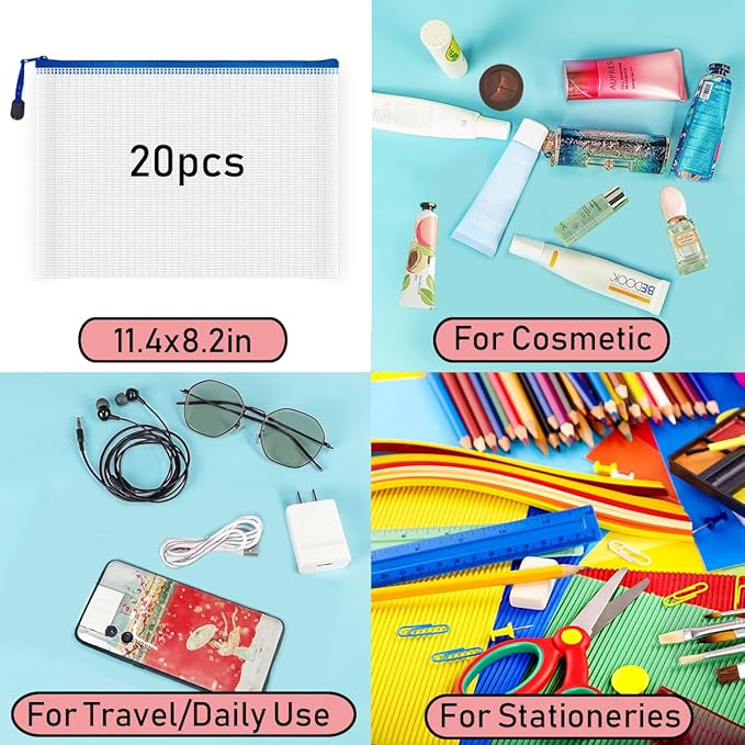 AUSTARK 20 Pcs Zipper File Bags, Plastic Mesh Pouch, Board Game Storage Bag - Image 7