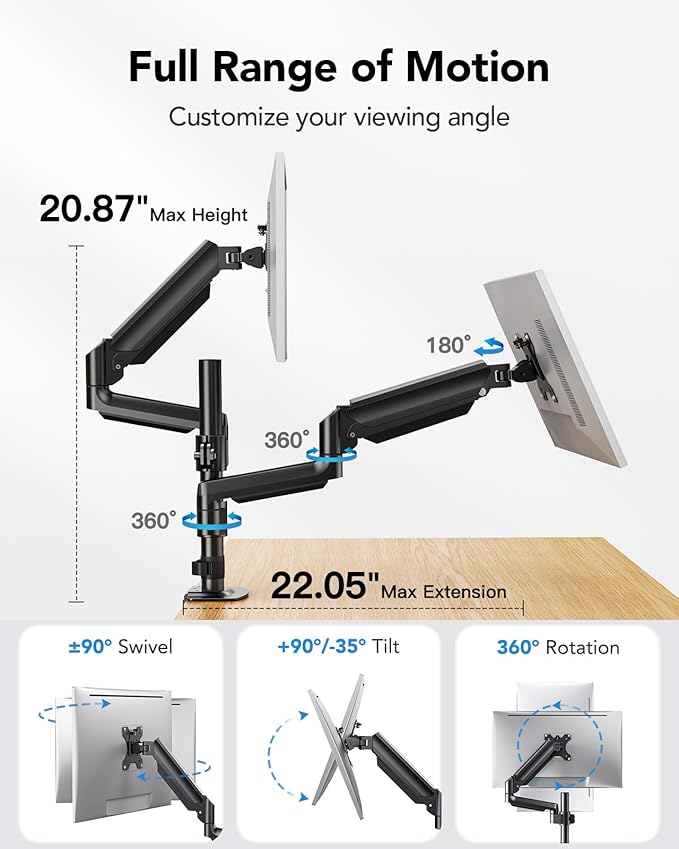 HUANUO Dual Monitor Mount up to 32 inches Screens, Taller Monitor Stand Hold - Image 4
