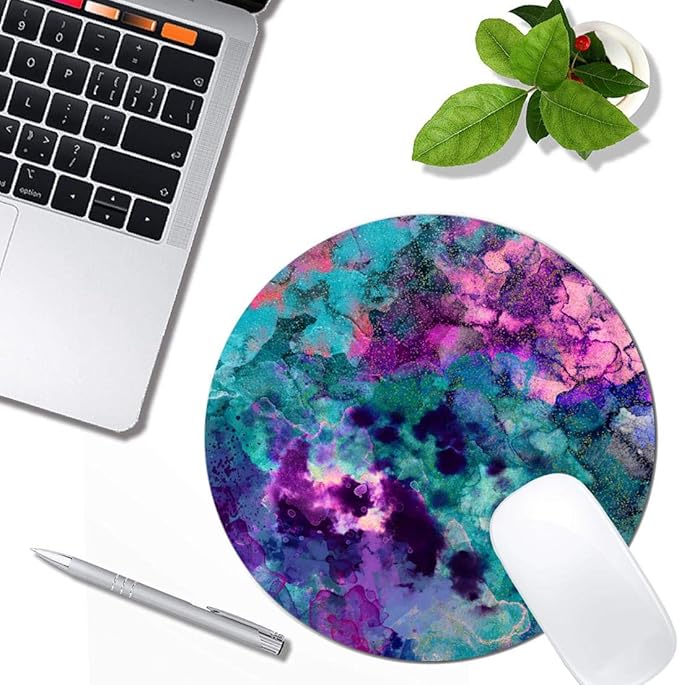 Inky Watercolor Painting Mouse Pad Round Non-Slip Rubber Mousepad Laptop Office - Image 4