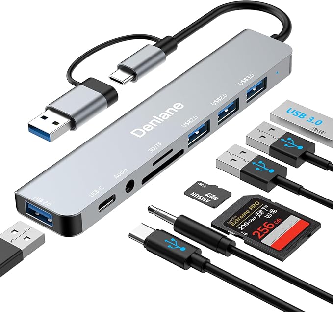 USB C Hub USB Hub 3.0 for Laptop, Upgrade 8 in 2 USB Splitter by TransferInformationSimpler