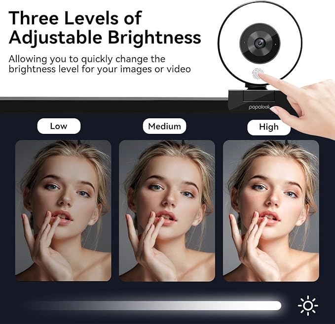 papalook 2K/1080P Webcam with Light and Privacy Cover, PA552 Full HD Streaming - Image 2