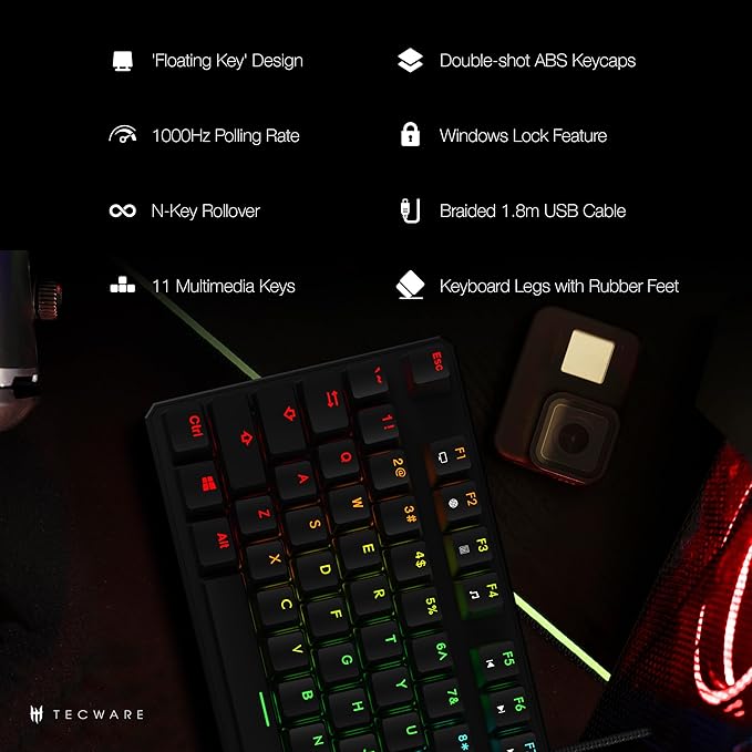TECWARE Phantom 87 Key Mechanical Keyboard, RGB led, Typewriter Sound, Outemu - Image 4