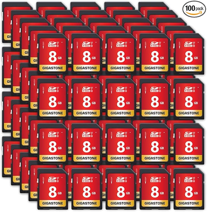 GIGASTONE 8GB SD Card 100-Pack UHS-I U1 Class 10 SDHC Memory Card Full HD Video by Gigastone