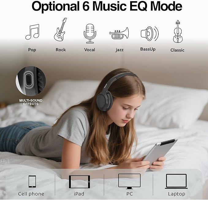 MIDOLA Bluetooth Headphones Over Ear 68H Playtime 6 EQ Wireless Headset - Image 4