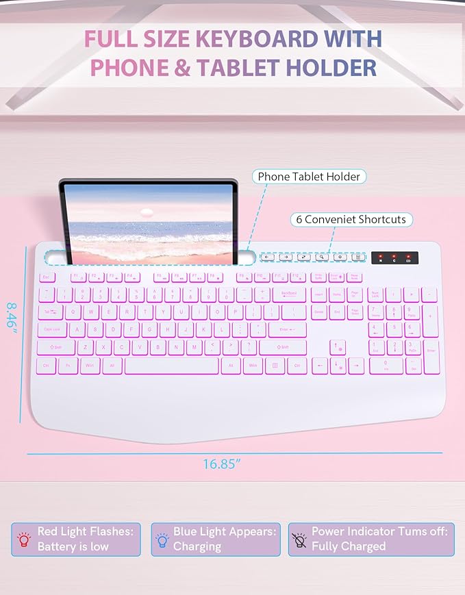 Trueque Wireless Keyboard with 7 Colored Backlits, Phone Holder, Wrist Rest - Image 5