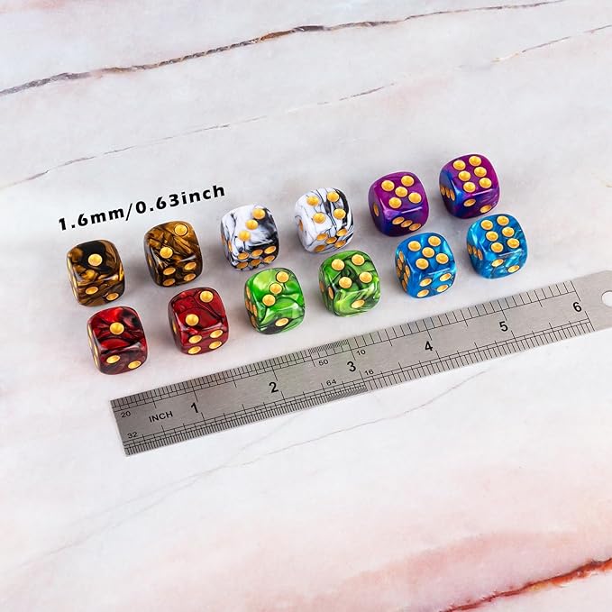 36 Pieces 16mm Marble D6 Dice 6 Sided Dice Set Round Corner Board Game Dice - Image 2