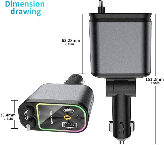 Upgraded Starlight Retractable Car Charger Adapter, 4 in 1 Fast Charging Car - Image 8