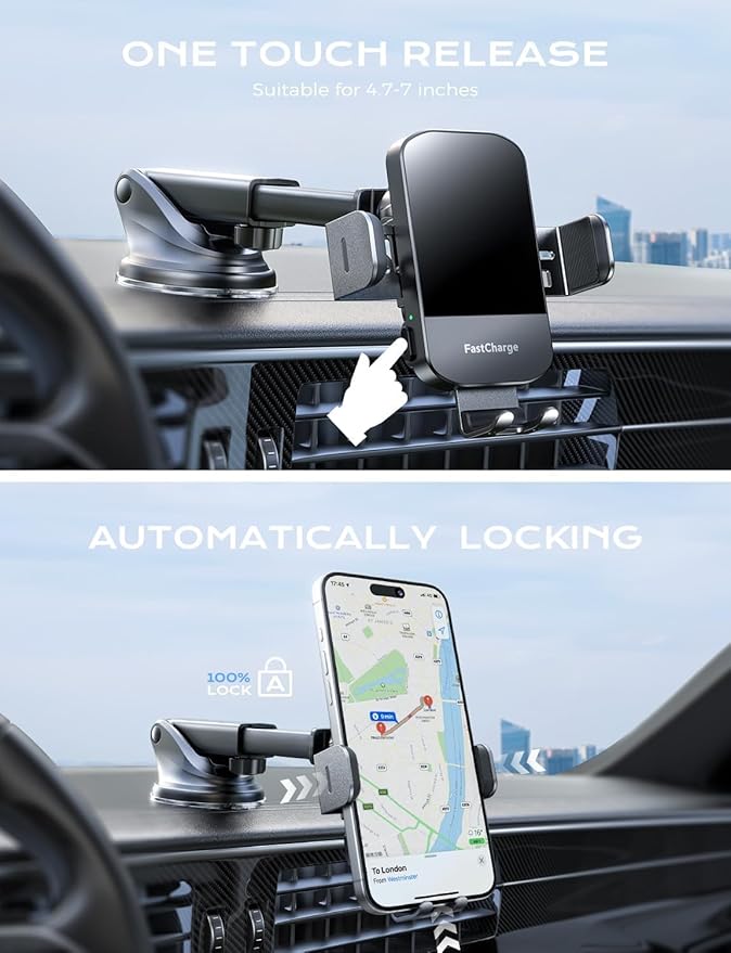 CHGeek 15W Fast Charging Auto Clamping Car Charger Phone Mount Phone Holder - Image 6