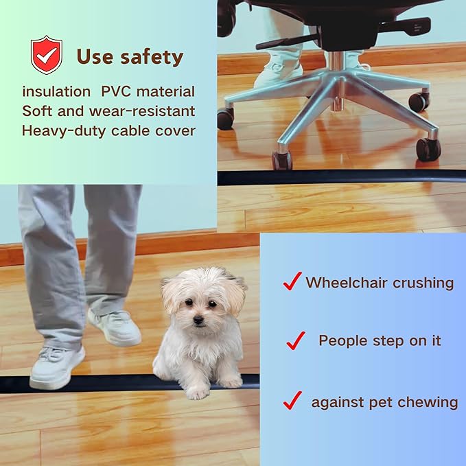 10ft Self Adhesive Floor Cord Cover, Cable Cavity:0.61" x 0.32", Heavy Duty - Image 4