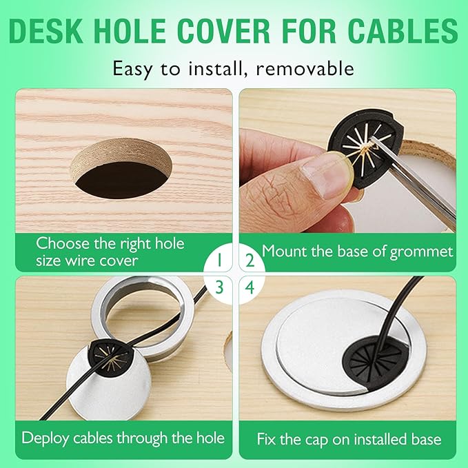 2 Pcs Desk Grommet 2-3/8" / 60 mm, Desk Cord Hole Cover, Cable Grommet ABS - Image 5