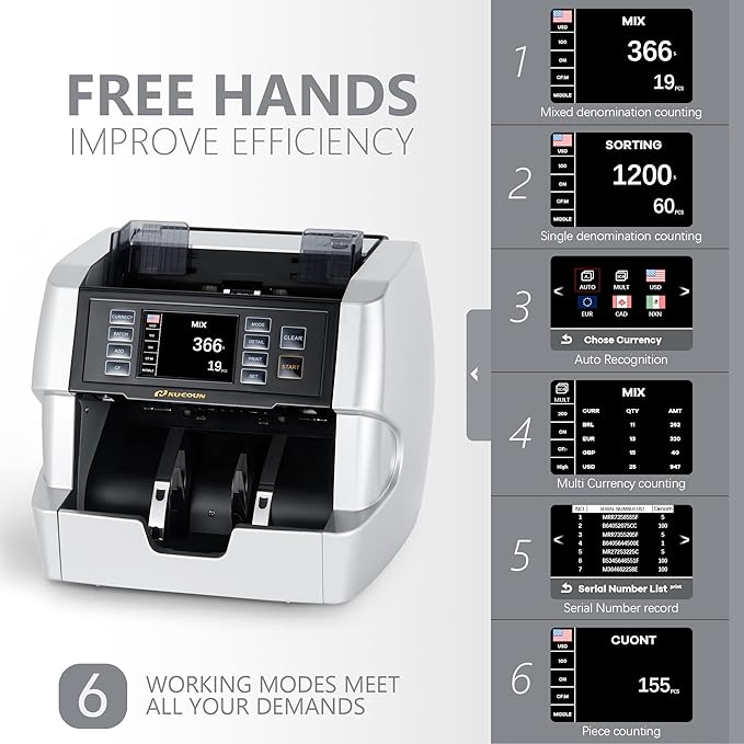 NUCOUN VC-7S Silver Bank Grade Money Counter Machine Mixed Denomination Value - Image 3