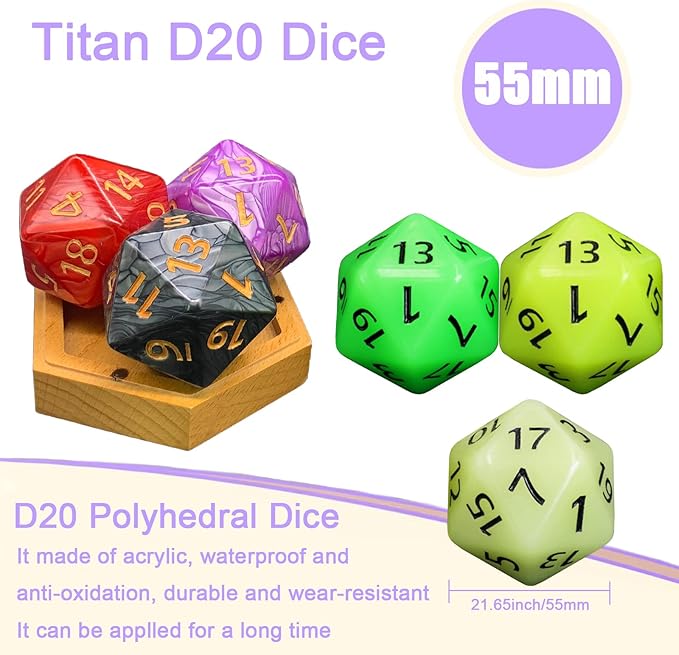 20 Sided DND Dice, D20 Giant Polyhedral Dice, 55mm Titan Large Pearl Color D20 - Image 6
