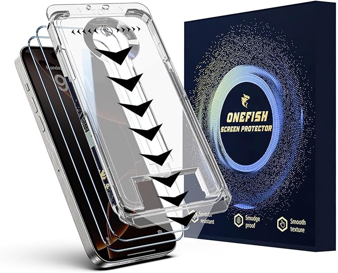 OneFish Screen Protector for Iphone 15 Pro, HD Clarity Tempered Glass Film 9H+ by OneFish