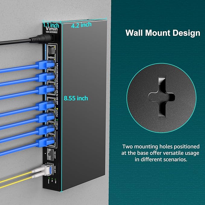 10 Port 2.5G Switch Unmanaged, VIMIN 8X 2.5G Switch Base-T Ports+2X 10G SFP Port - Image 8