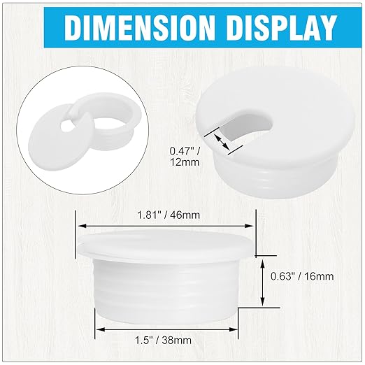 1-1/2" White Desk Grommet, JTemgle Plastic Cable Hole Cover Computer Table Cord - Image 2