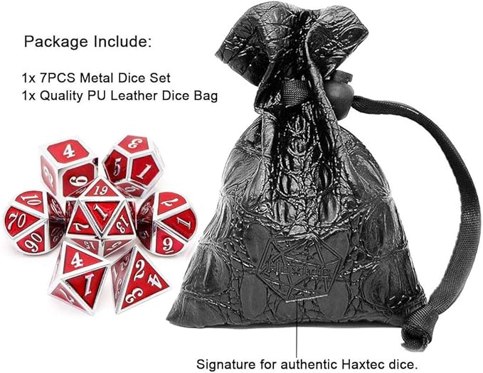 Haxtec Metal Dice Set D&D Red Silver DND Dice Set - Image 2