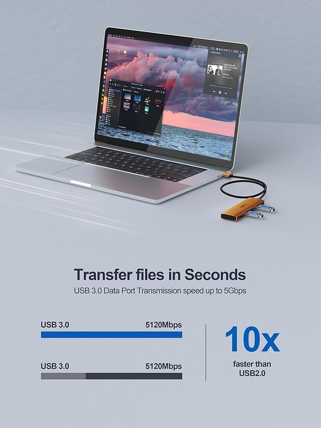 USB 3.0 Hub, 4 Port USB Splitter Extender Portable Adapter Multiport Data Hub - Image 3