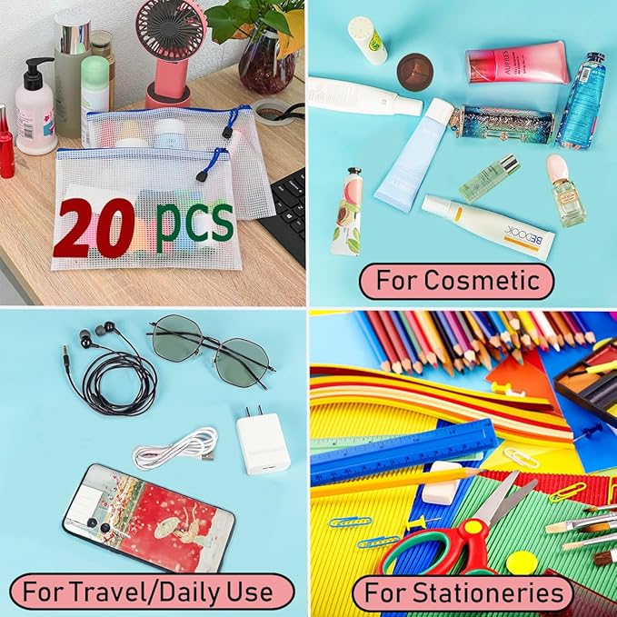 AUSTARK 20 Pcs Zipper File Bags, Plastic Mesh Pouch, Board Game Storage Bag - Image 6