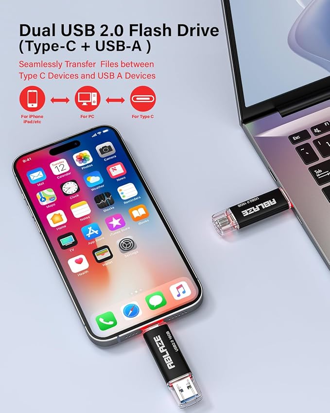 ABLAZE 16GB Type C Flash Drive 10 Pack, Dual USB 2.0+USB C Memory Stick Thumb - Image 2