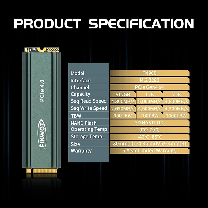 FN960 512GB M.2 2280 PCIe Gen4 x4 NVMe 1.4 Internal Solid State Drive - Image 4