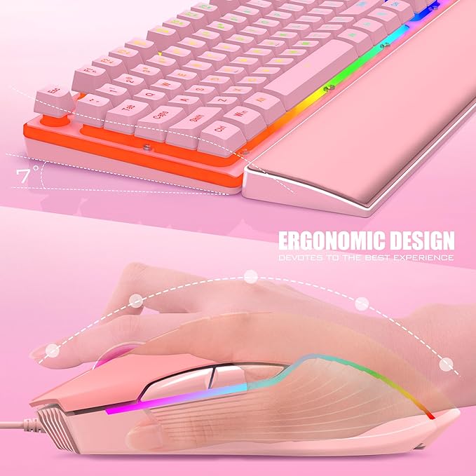RedThunder K10 Wired Gaming Keyboard and Mouse and Wrist Rest Combo, RGB Backlit - Image 5