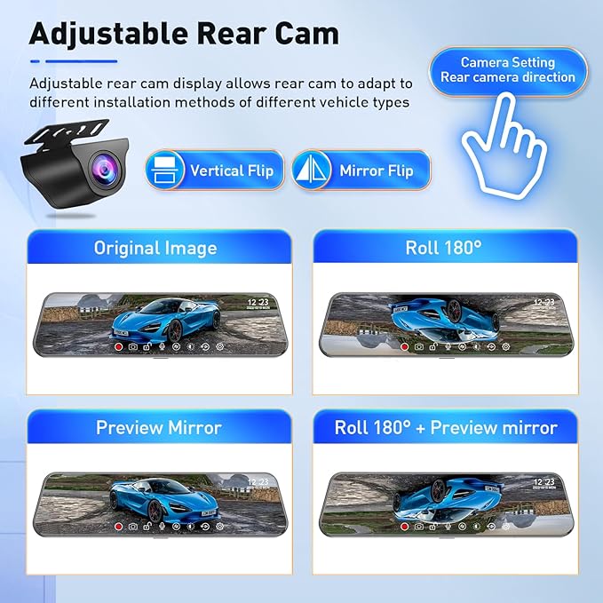 Mirror Dual Dash Camera for Car, Dashcam 4K Front 1080P IMX307 Rear View/ADAS - Image 7