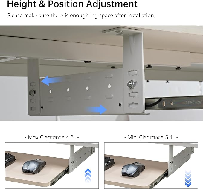 EUREKA ERGONOMIC Adjustable Keyboard Tray Under Desk, 28x11 Inch Large Slide - Image 4