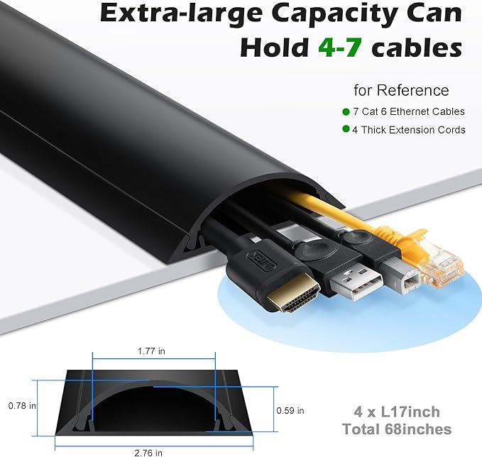 Cord Cover Floor 68in, Large Capacity Floor Cable Cover, Hard PVC Cord Hider - Image 2