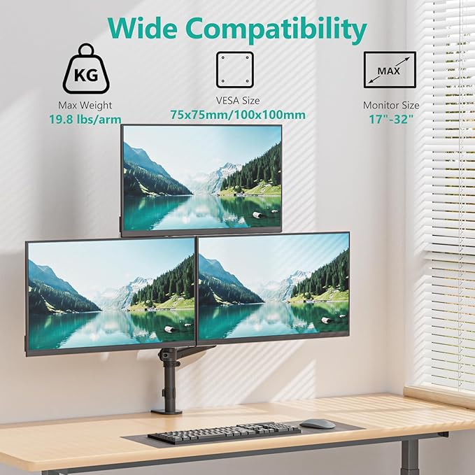 WALI Triple Monitor Mount for 17-32 Inch Screens, Full Adjustable 3 Monitors - Image 2