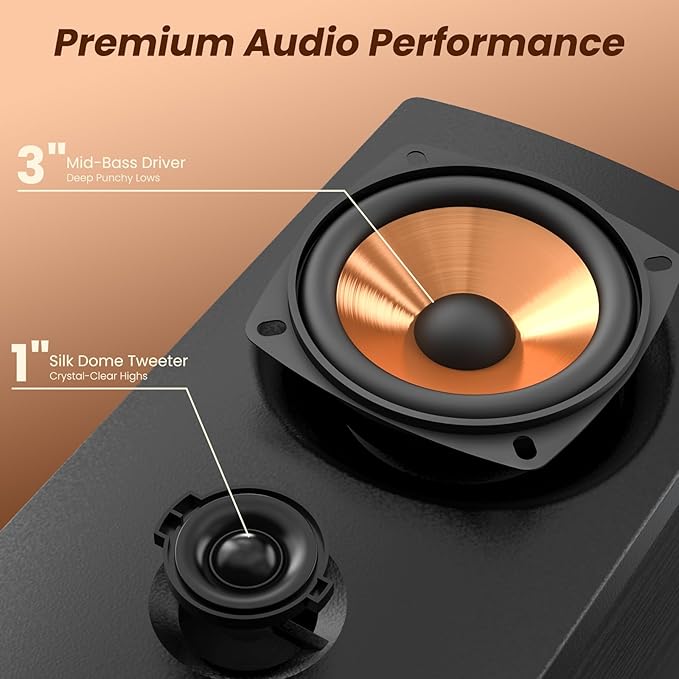 BESTISAN Active Bookshelf Speakers, 50W BT Home Speakers, 3’’ Woofer, 1’’ Silk - Image 2