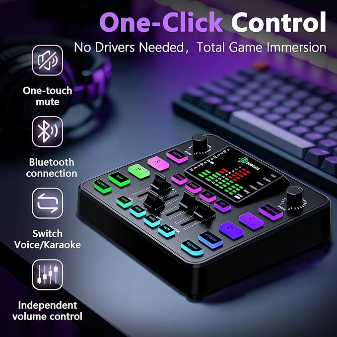 Pupgsis Gaming Audio Mixer, Audio Interface, Sound Board - Image 5