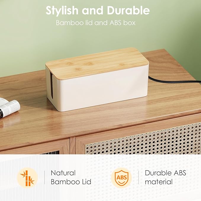 DELAMU 2 Pack Cable Management Box, Safe ABS Wood Grain Desk Medium and Small - Image 7