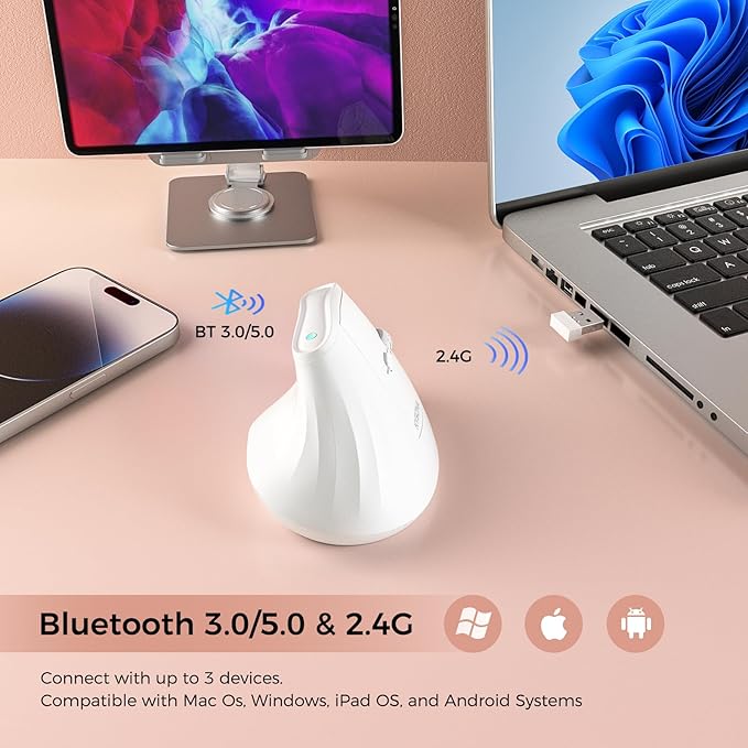 57° Ergonomic Wireless Tower Mouse, Vertical Quiet Ergo Mouse, 5 Buttons - Image 4