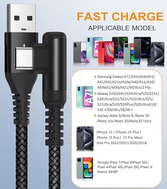 sweguard USB Type C Charger Cable Right Angle iPhone 16 Charger Nylon Braided - Image 4