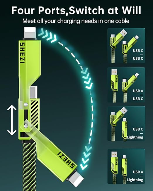 SHEZI Flat Nylon Braided Charger Cord Combo, USB A/C to C/L Multi Charge Cable - Image 7