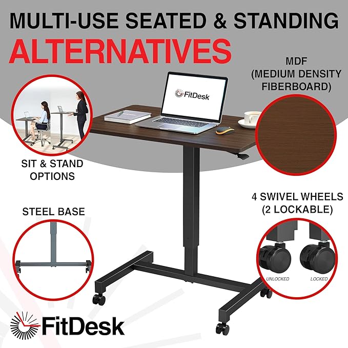 FitDesk Portable Laptop Desk, Rolling Standing Workstation Adjustable Height - Image 4