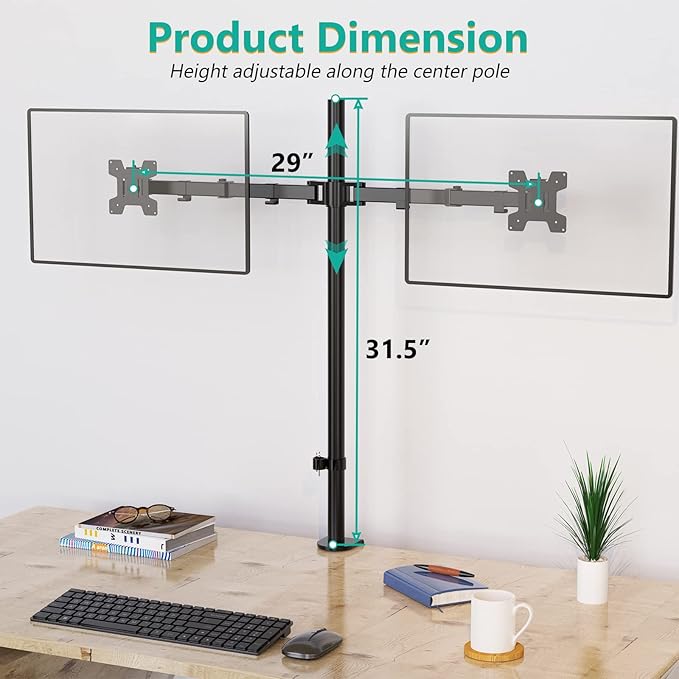 WALI Extra Tall Dual LCD Monitor Fully Adjustable Desk Mount Fits 2 Screens up - Image 3
