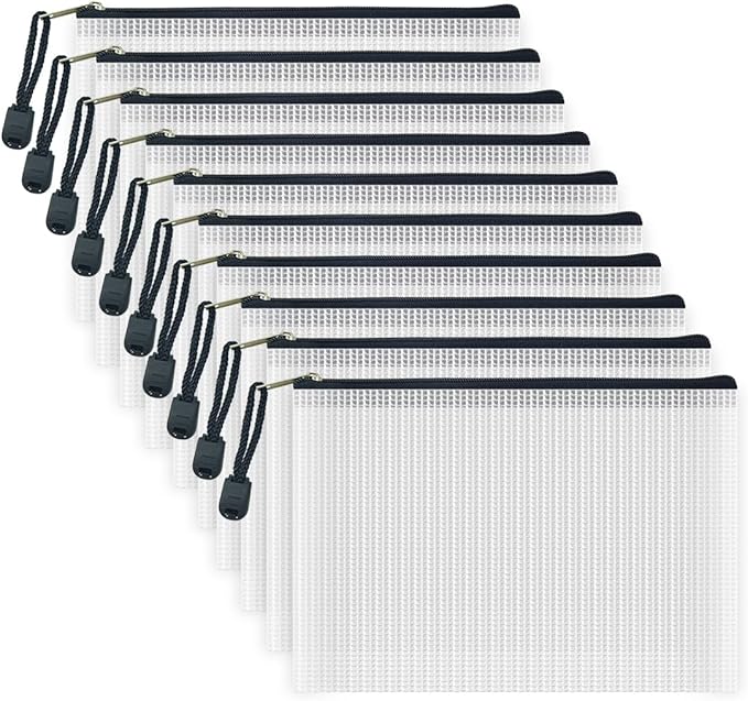 AUSTARK 10 Pcs Zipper File Bags, Waterproof Plastic Mesh Pouch by AUSTARK