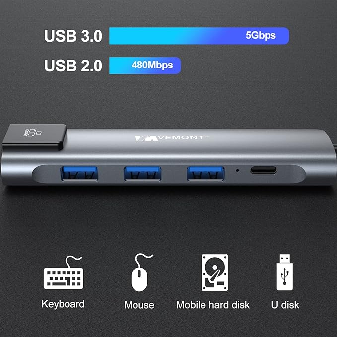 VEMONT USB C hub, 5 in1 USB-C hub, Type-c multiport Adapter - Image 4