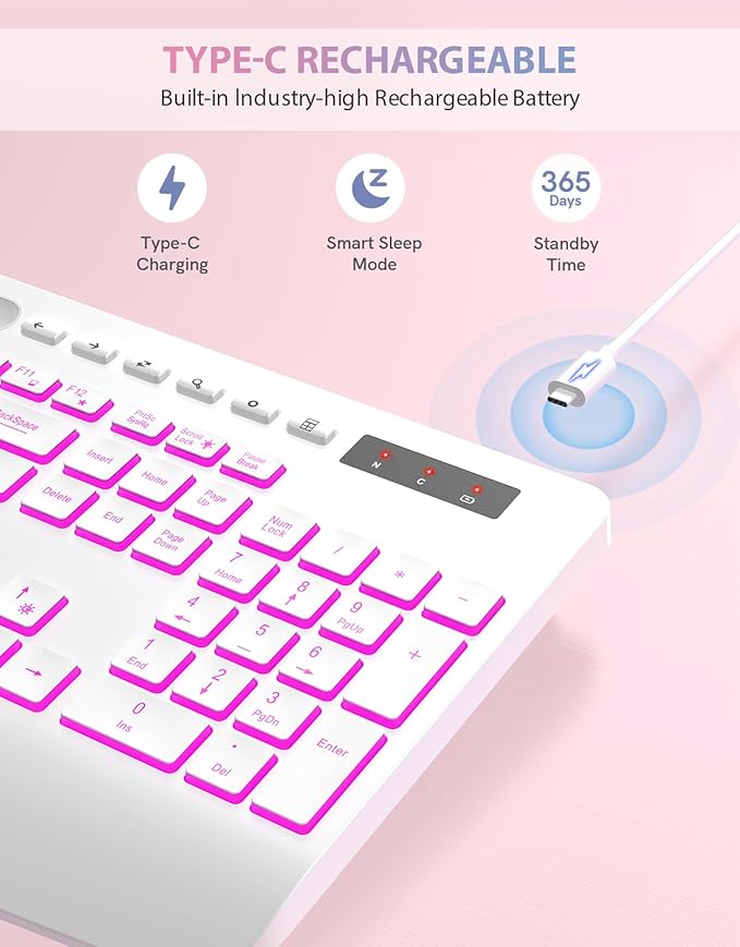 Trueque Wireless Keyboard with 7 Colored Backlits, Phone Holder, Wrist Rest - Image 4