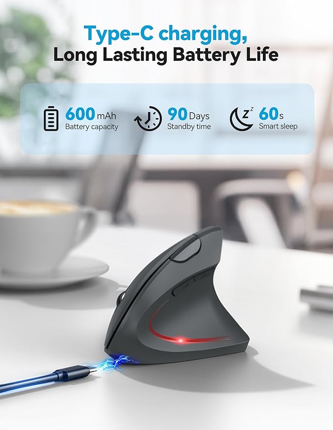 TECKNET Ergonomic Mouse, Rechargeable 2.4G+Bluetooth Vertical Mice 6 DPI - Image 3
