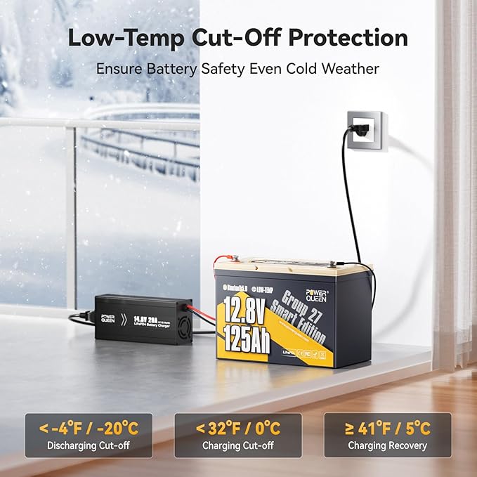 Power Queen 12.8V 125Ah Bluetooth LiFePO4 Battery, Group 27 Size &1600Wh Energy - Image 6