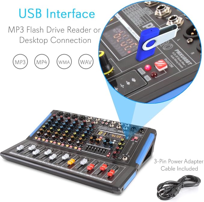 Pyle 8-Channel Bluetooth Studio Audio Mixer- DJ Sound Controller Interface w/ - Image 4