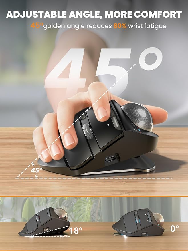 SABLUTE Wireless Trackball Mouse, Ergonomic Bluetooth Rechargeable Computer - Image 2